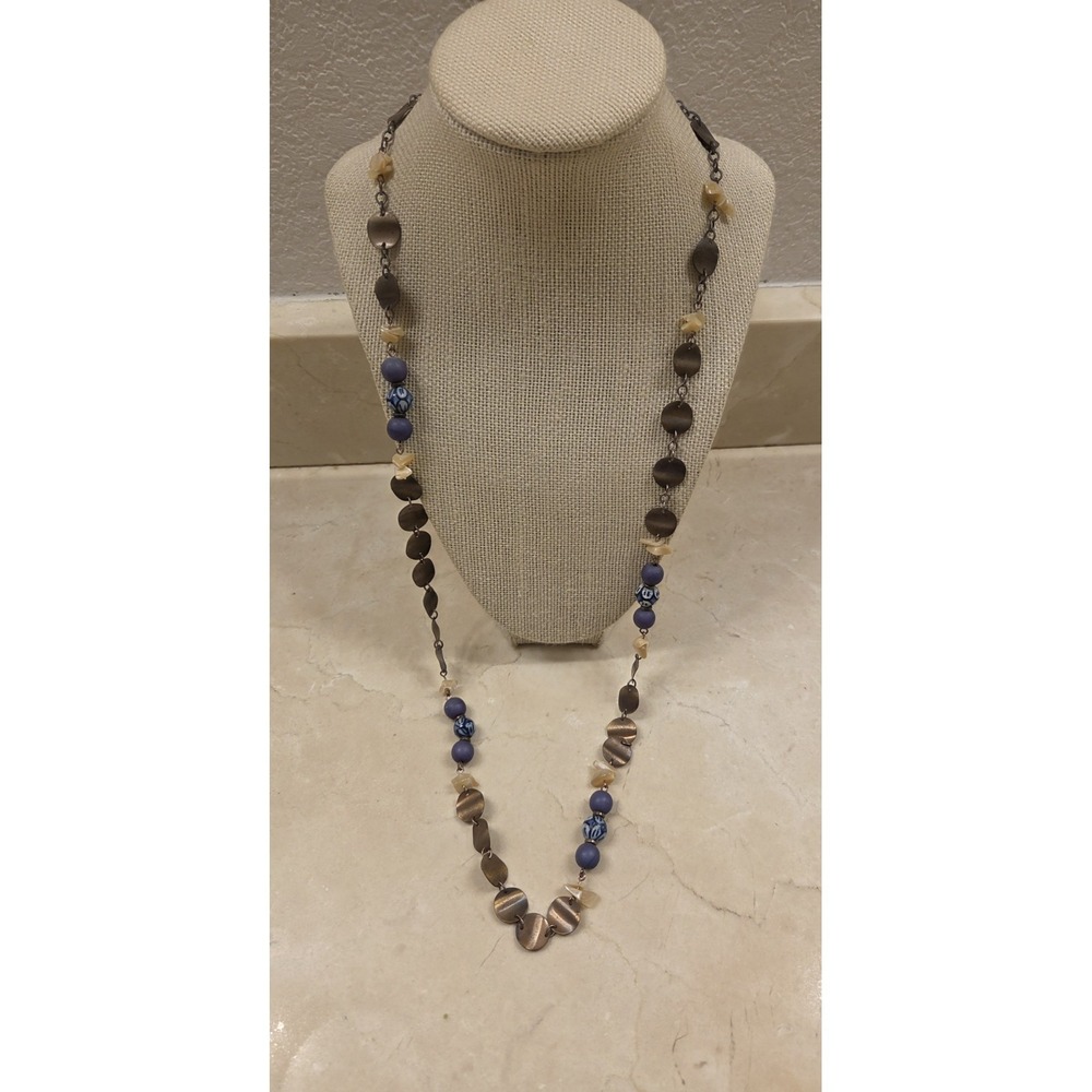 Long Coldwater Creek Stone, Copper, & Bead Necklace 35"